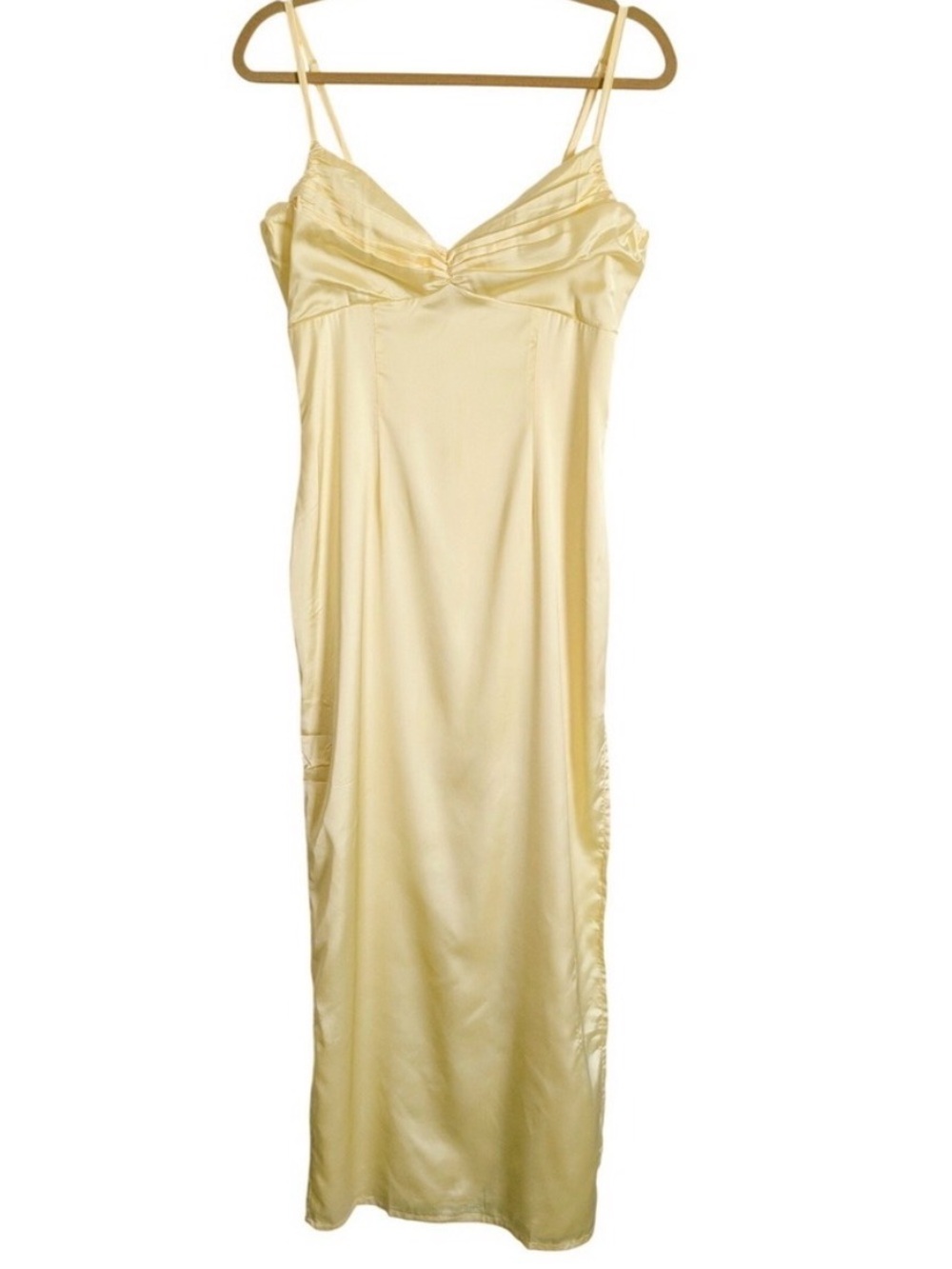 Beginning Boutique Pale Yellow Satin Maxi Dress